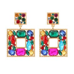 These luxury dangle earrings feature a vibrant full-color crystal, crafted into a captivating geometric square hoop design. Perfect for making a statement, the earrings are both stylish and comfortable to wear. Each one is made from premium material for durability, ensuring you a timeless piece that lasts for years. Available in 11 different colors. Details Item Type: Fashion Earrings Metal Type: Zinc Alloy Material: Acrylic,Rhinestone Size: 6.2*4.0cm Back Finding: Push Back Beach Beads, Heart Geometric, Popular Earrings, Ear Accessories, Square Crystal, Wedding Party Jewelry, Crystal Shapes, Geometric Jewelry, Square Earrings