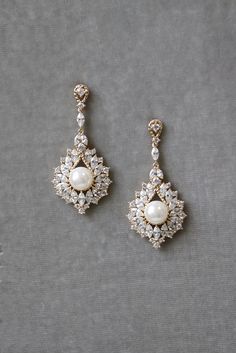 EDEN LUXE Bridal Jewelry Gold LAYLA Simulated Diamond and Pearl Drop Earrings Gold Statement Earrings Wedding, Gold Pearl Wedding Earrings, Rose Drop Earrings, Diamond Pearl Drop Earrings, Pearl Drop Bridal Earrings, Bridal Jewelry Ideas, Diamond And Pearl Earrings, Pearl Drop Earrings Wedding, Statement Bridal Earrings