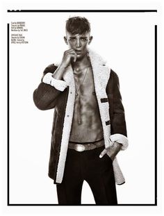 Sebastian Sauve + More Channel Cowboy Styles for August Man Shoot Rugged Fashion Men, Men Photoshoot, Blue Plaid Shirt, Shearling Jacket