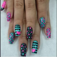 Pretty Hello Nail Design, Stripes And Polka Dots Nail Designs, Pin Stripe Nails, Bright Spring Nail Designs, Purple Nail Art Ideas, Edc Nails, Animal Print Nail Designs, Polka Dot Nail Art Designs, Rockabilly Nails