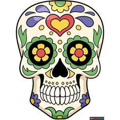 a sugar skull with flowers and hearts on it