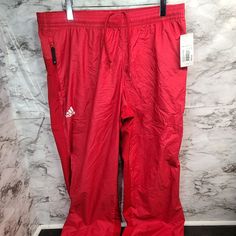 Nwt Adidas Women’s Woven Red Pants 735pw Size L Xl Large $55 #H Sporty Red Pants With Elastic Waistband, Red Casual Sports Pants, Red Sporty Trousers, Sporty Red Pants With Side Pockets, Sporty Red Straight Leg Bottoms, Sporty Red Wide Leg Bottoms, Red Wide Leg Pants With Side Pockets, Sporty Full-length Red Pants, Red Sporty Full-length Bottoms