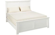 a white bed with two pillows on top of the headboard and foot board is shown