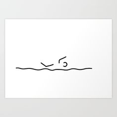 a black and white drawing of a person swimming in the water with numbers on it