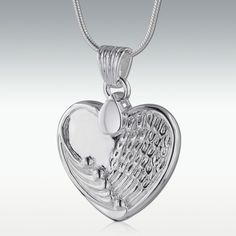 Angel Wing Heart 14k White Gold Cremation Jewelry - Engravable Cremation Jewelry Necklaces, Angel Wings Heart, Silver Pendant Lighting, Memorial Pendant, Urn Pendant, Urn Necklaces, Jewelry Website, Silver Heart Pendant, Cremation Jewelry