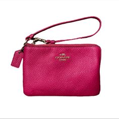 Brand New And Never Used Coach Hot Pink Leather Wristlet! Beautiful Pink Color With Gold Coach Emblem! 100% Genuine! Comes From A Smoke Free Home. Don’t Forget To Check Out Other Items I Have For Sale! Chic Pink Bag With Wrist Strap, Pink Coach Wristlet, Mermaid Shell, Black Wristlet, Vintage Coach, Coach Leather, Wristlet Wallet, Zip Wallet, Leather Wristlet