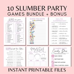 the 10 slumber party games bundle and printable files