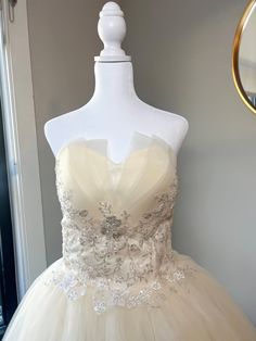 This gown is finished with shimmering tulle, beaded sequins and a corset top for a snug, perfected fit. It can be worn with or without a petti coat (which is not included). Item will arrive folded in a dress bag. If you decide this is the dress for your big day: We advise steaming the dress to get any creases out due to being folded for shipping. Feel free to contact us with any questions. Glamorous Dresses With Corset Back For Debutante Ball, Quinceanera Gown With Sequins And Fitted Bodice, Organza Quinceanera Dress With Sweetheart Neckline For Debutante Ball, Quinceanera Dress With Sweetheart Neckline For Debutante Ball, Organza Quinceanera Dress With Sweetheart Neckline, Fitted Sequined Quinceanera Dress With Sweetheart Neckline, Sequin Fitted Quinceanera Dress For Debutante Ball, Fitted Quinceanera Dress With Sequins And Sweetheart Neckline, Fitted Bodice Organza Quinceanera Ball Gown