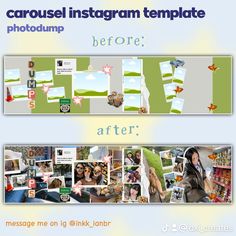 a collage of photos with the words carousel instagramr template before and after