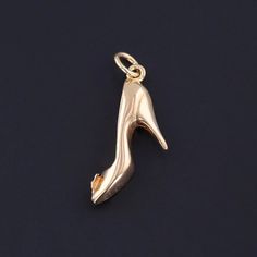 This vintage charm (circa 1960-1980) features a high heel shoe of 18k gold. The piece measures 1 inch from the top of the jump ring to bottom by 0.4 inches wide, and it is in great condition. We have many other fantastic offerings of period fine and costume jewelry posted on our Etsy store, so please consider browsing our other items. We send all items in individually packaged gift boxes. + Trademark Antiques Shop Homepage https://www.etsy.com/shop/TrademarkAntiques + Our Store Policies https:// Vintage High Heels, Jewelry Post, Moonstone Pendant, Antique Diamond, Flower Charm, Gift Boxes, Vintage Charms, Gold Pendant, High Heel Shoes