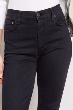 A slim, straight leg defines these versatile AGOLDE jeans featuring a high-rise fit, button fly closure, and sustainable denim fabric. Add a tee and sneakers, or dress them up with a blouse and mules. | AGOLDE Women's Nico High Rise Slim Jeans, Size 24, Black Agolde Nico Jeans, Autumn Fashion Work, Sustainable Denim, Agolde Jeans, Fall Jeans, Fashion 101, Denim Branding, Fall Shopping, Tee Dress