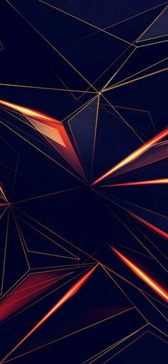 an abstract background consisting of lines and shapes with red lights in the center, on a dark blue background