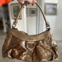 Vintage Gucci Gold Bag. In Excellent Condition. Guaranteed Authentic. Bought In Gucci In Rome Handle Itself Is 6” 13” Wide 13” Lentry Vintage Gucci Bag, Gucci Vintage Bag, Bags Vintage, Gold Bag, Gucci Bags, Brown Gold, Vintage Gucci, Gucci Bag, Rome