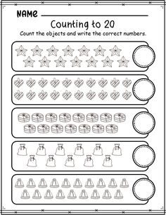 the worksheet for counting to 20 is shown with numbers and stars on it