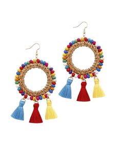 Get 10% off now! Buy vintage handmade rattan circle tassel earrings with colorful beads at cheap price online. Free stable shipping and pro since 2009. Ear Pins, Beaded Tassel Earrings, Rainbow Earrings, Stylish Earring, Beaded Tassels, Light Weight Earrings, Beaded Dangles, Tassel Earrings, Teardrop Earrings