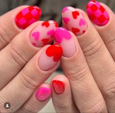 Pink And Red Valentine Nails, Cherry Nails Almond, Red Valentine Nails, Pink Red Nails, Red Valentine, Hippie Nails, Valentine Nails, Happy Nails, Cute Gel Nails