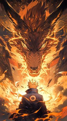 an anime character is surrounded by fire and flames