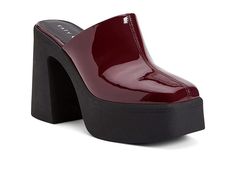 Katy Perry The Heightten Clog - High Heels : Burgundy : Going for a formal meeting or on a date, the Katy Perry The Heightten Clogs are a great choice to complete your look. Man-made upper and lining. Soft and padded insole for utmost comfort. Slip-on style. Square toe and chunky block heel. Rubber outsole with high traction and durability. Imported. Measurements: Heel Height: 4.3 in. Platform Height: 1.6 in. Single Shoe Weight: 0.3 oz. Modern Clogs With Padded Heel, Modern Clogs With Padded Heel And Round Toe, High Heel Platform Mules For Workwear, Formal Platform Clogs With Block Heel, Formal Clogs With Platform Block Heel, Formal Synthetic Clogs, High Heel Platform Clogs For Work, Modern Slip-on Clogs With Padded Heel, Trendy Synthetic Clogs For Fall