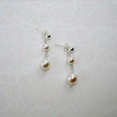 pearl dangle earrings custom bridal wedding jewelry swarovski Pearl Earrings Wedding, Pearl Dangle Earrings, Jewelry Care Instructions, Pearl Cream, Earring Studs, Wedding Bridal Jewellery, Pearl Earrings Dangle, Swarovski Pearls, Silver Earring