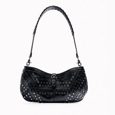 This Edgy Studded Bag Is Great For Nights Out.. Nwt Edgy Black Bag With Silver-tone Hardware, Edgy Black Bags With Silver-tone Hardware, Edgy Black Shoulder Bag With Removable Pouch, Shoulder Bag With Silver-tone Hardware For Night Out, Leather Shoulder Bag With Metal Hardware For Night Out, Edgy Rectangular Shoulder Bag For Evenings, Leather Bags With Metal Hardware For Night Out, Leather Bag With Metal Hardware For Night Out, Edgy Evening Shoulder Bag With Silver-tone Hardware