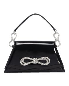 MACH & MACH "Samantha" top handle bag in patent leather and cotton  Flat top handle with bow-embellished accents  Flap top with magnetic closure  Approx. 4.5"H x 9.4"W x 2.3"D Made in Italy Elegant Patent Leather Shoulder Bag For Evening, Elegant Patent Leather Top Handle Bag, Elegant Patent Leather Evening Bags, Elegant Rectangular Patent Leather Bag, Chic Evening Bag In Patent Leather, Evening Bags With Detachable Handle In Patent Leather, Formal Patent Leather Bag With Detachable Handle, Evening Bags With Detachable Strap In Patent Leather, Evening Patent Leather Bag With Detachable Strap