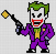 Joker perler bead pattern Image Joker, Image Pixel Art, Capas Minecraft, Duplicate Stitch, Kandi Ideas, Comic Villains