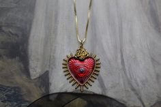 Clay Mask Art, Ghost Jewelry, Beautiful Trinkets, Heart Necklace Red, Sacred Heart Necklace, Box Chain Necklace, Gothic Victorian, Inspired Necklace, Vintage Ribbon