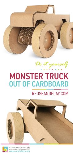 an image of a wooden truck out of cardboard with the words monster truck out of cardboard