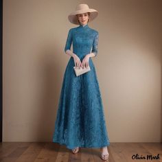 Olivia Mark - Elegant Evening Gown for Everyday Wear Elegant Evening Gown, Bodybuilding Clothing, Split Sleeve, Evening Gowns Elegant, Standing Collar, Lace Camisole, Long Style, Daily Dress, Peacock Blue