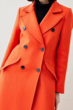 18.01 Italian Virgin Wool Double Breasted Midi Coat | Karen Millen Modern Red Outerwear For Work, Trendy Orange Outerwear With Button Closure, Chic Orange Outerwear For Work, Orange Workwear Outerwear With Button Closure, Orange Workwear Outerwear With Buttons, Orange Buttoned Outerwear For Work, Orange Outerwear With Button Closure For Work, Orange Outerwear With Buttons For Work, Trendy Orange Outerwear For Work