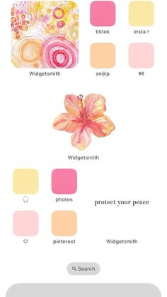 the color palette is shown with different colors and shapes, including pinks, yellows,