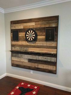 a dart board mounted to the side of a wall