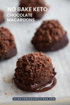 no bake keto chocolate macaroons on a baking sheet with text overlay