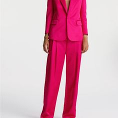 Gorgeous Fuschia A.L.C Satin Pant Suit. Never Worn With Tags On Still. Easy To Wear Together Or As Separates. Can Easily Be Dressed Up Or Down. Elegant Pink Wide-leg Suits, Elegant Pink Wide Leg Suits, Pink Tailored Pantsuit With Straight Pants, Pink Straight Pantsuit For Formal Occasions, Pink Formal Suits With Straight Pants, Satin Pant Suit, Satin Pant, Satin Pants, Pant Suit