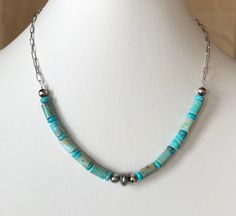 Bamboo turquoise necklace  Silver beads 6mm and chain Sterling silver  18 inches Handmade in USA Cheap Turquoise Glass Beaded Necklaces, Affordable Turquoise Beaded Chain Jewelry, Turquoise Necklaces, Diy Collier, Silver Bead, Crafty Stuff, Blue Turquoise, Diy Necklace, Sterling Silver Bead