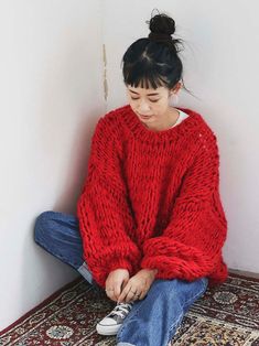 Pattern Inspiration, Red Sweater, Daily Style, Knit Outfit, Red Sweaters, Daily Fashion, Knitting Pattern, Fashion Ideas, Knitting Patterns