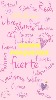 the words written in different languages are arranged on a pink background with hearts and flowers