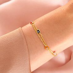 Colorful Evil Eye Bracelet, Multicolor Charm for Women, Gold and Silver Chain, Layered Minimalist Jewelry, Gift for Friendship by Gilaymjewellery on Etsy Colorful Evil Eye, Multicolor Bracelet, Spiritual Bracelets, Everyday Bracelet, Gold Armband, Silver Chains, Eye Beads, Layered Design, Silver Chain Bracelet