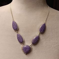 Charoite Gem Stone Necklace Silver Plated Approximately 11 Inches In Length Beautifully Designed And Hand Crafted. Brand New Gem Stone Necklace, Gem Stone, Necklace Silver, Stone Necklace, 11 Inches, Gemstone Necklace, Color Purple, Silver Necklaces, Womens Jewelry Necklace