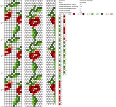 two cross stitch patterns with red flowers and green leaves on them, each one has a different color scheme