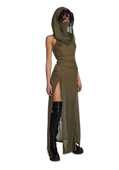 DARKER WAVS Mask Hood Slit Maxi Dress - Green – Dolls Kill Dystopian Fashion, Mode Crochet, Diy Vetement, Futuristic Fashion, Hooded Dress, Maxi Dress Green, Goth Fashion