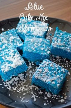 blue cake mix brownies on a black plate