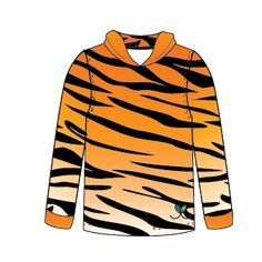 Be ferocious in our new Limited Edition Tiger kids long sleeve hooded shirt! Tiger's stripes are unique to each individual, and their stripes even carry over on to their skin! Tiger numbers are rising again, but they are not out of the woods just yet. There are currently less than 4,000 tigers left in the wild across all 6 remaining subspecies, with 3 subspecies already extinct- the Javan tiger, the Bali Tiger, and Caspian tiger. Our super soft, tee shirt weight, premium kids long sleeve hoodie Long Sleeve Tops With Sublimation Print For Winter, Winter Long Sleeve Tops With Sublimation Print, Striped Long Sleeve Hoodie For Fall, Long Sleeve Hoodie With Sublimation Print For Fall, Long Sleeve Hoodie With Drawstring Hood, Striped Hooded Top For Winter, Striped Hooded Tops For Fall, Streetwear Hoodie With Sublimation Print, Striped Long Sleeve Tops For Streetwear