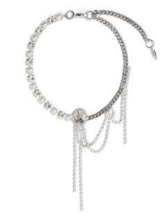 Materials: Rhodium plated brass, Swarovski crystal, 8mm Swarovski faux pearl Length: 19"/ 48cm  Adjustable    Made in NYC MR007-02 Diana Necklace, Spiked Jewelry, Crystal Spikes, Crystal Hair Clips, Bold Necklace, Mixed Metal Jewelry, Crystal Hoop Earrings, Classy Jewelry, Crystal Chain