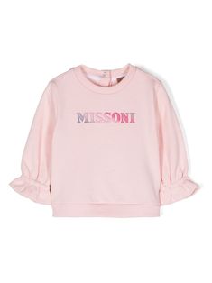 light pink cotton jersey texture raised logo detail rear press-stud fastening crew neck long sleeves elasticated cuffs glitter detailing ribbed hem Children's Clothing Brand, Alexander Wang Dress, Kenzo Kids, Italian Outfits, Sporty Chic, Stella Mccartney Kids, Kids Sweater, Pink Sweatshirt, Unique Outfits