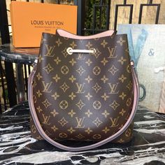 Louis Vuitton NeoNoe MM Bucket Bag Monogram Canvas Rose Poudre Pink For Women, Women’s Bags, Shoulder Bags 10.2in/26cm LV M44022 Colorful Trim, Lv Neonoe, Néonoé Mm, Baby Tote Bag, House Icon, Louis Vuitton Neonoe, Pink Monogram, Champagne Bottles, Luxury Products