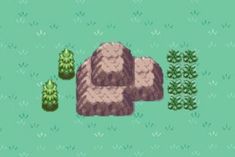 an old - school video game with rocks and trees