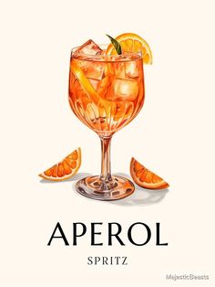 an advertisement for aperol spritz with oranges on the rim and garnish