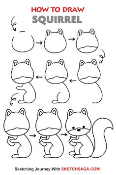 how to draw a squirrel step by step instructions for kids and beginners with pictures