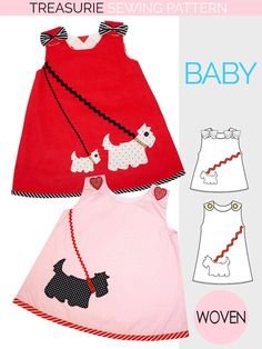 Scottie Baby Dress & Top Sewing Pattern – TREASURIE Dress Top Pattern, Toddler Dress Patterns, Baby Dress Pattern, Baby Bibs Patterns, Childrens Sewing Patterns, Girl Dress Pattern, Bib Pattern, Sewing Patterns Girls, Baby Dress Patterns